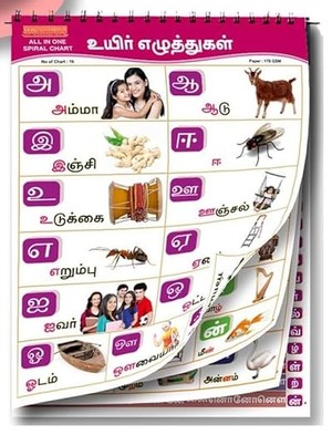 Tamil Educational Chart | 16 Subjects | 37x48 CM | 16 Pages Front & Back | Kids Age 2+ | Tamil Alphabet, Numbers, Fruits, Animals, vegetables, Birds and many more